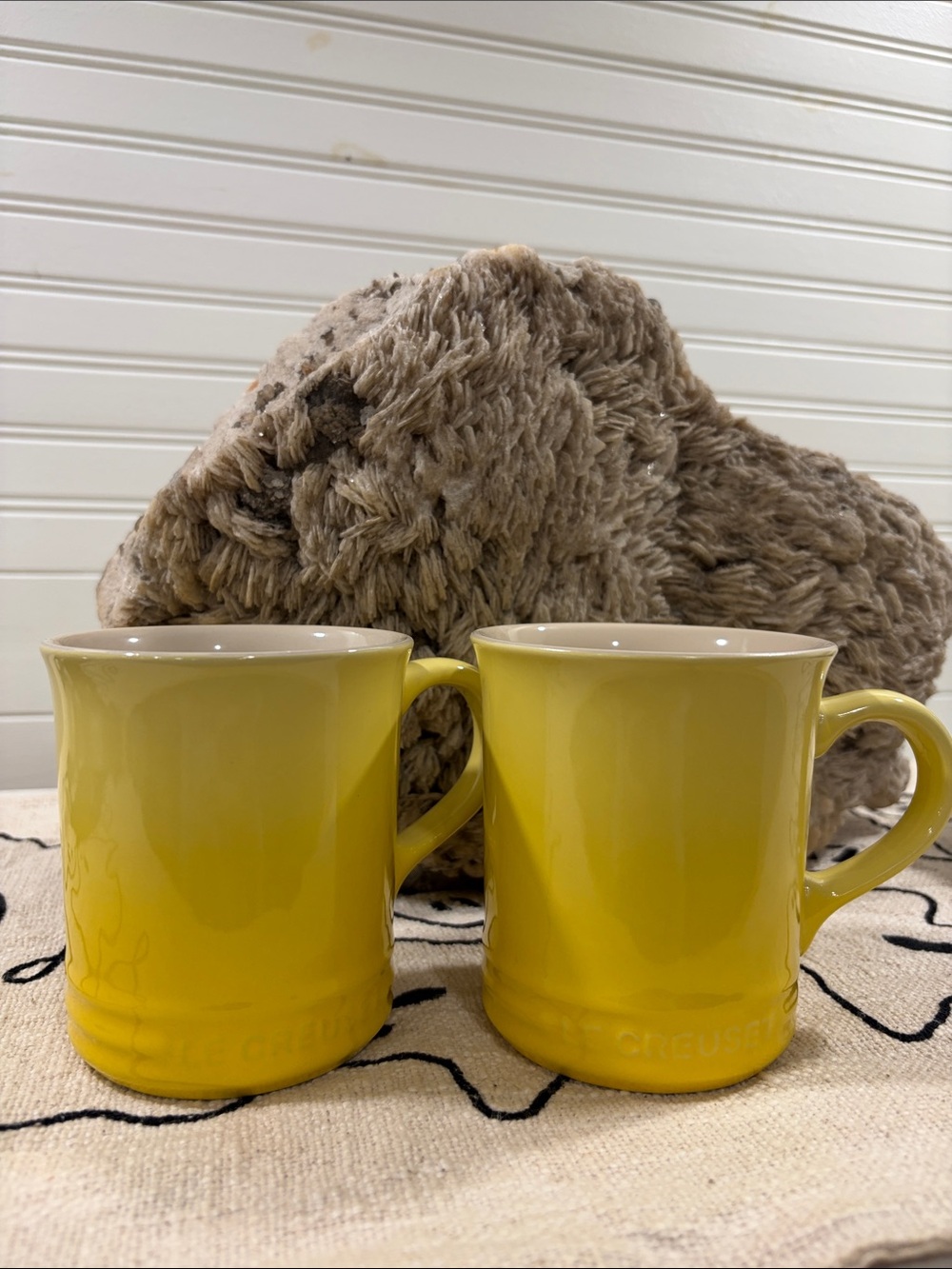 Le Creuset Yellow Stoneware Mugs, Pair